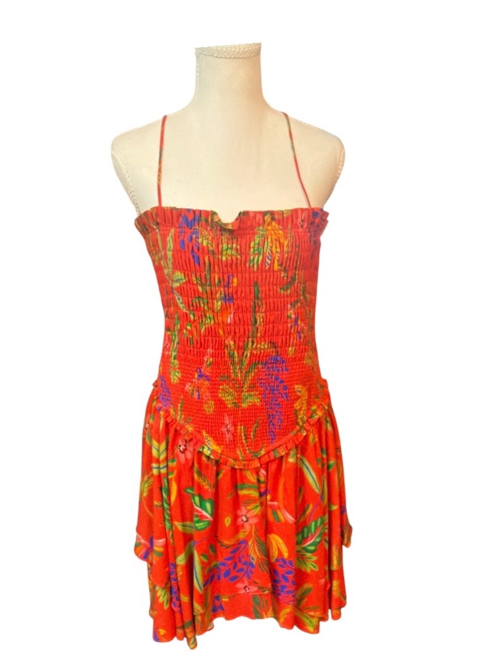 NWT Chelsea & Violet XL Red Tropical Floral Smocked Mini Dress MSRP $149